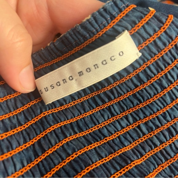 Susana Monaco Silk Cotton halter dress  orange navy white floral Hawaiian size 8 - Picture 7 of 7